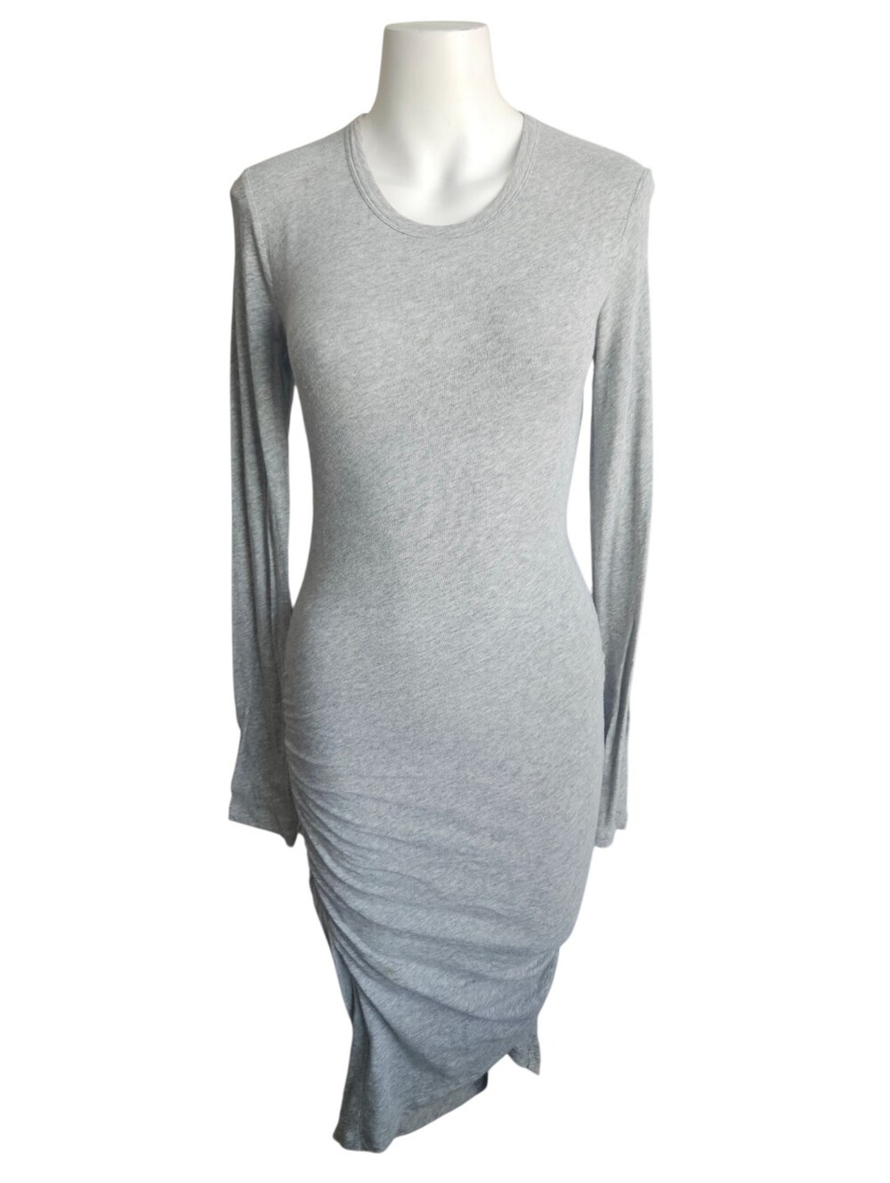 James Perse Long Sleeve Jersey Knit Gray Ruched Bodycon Dress Sz 2